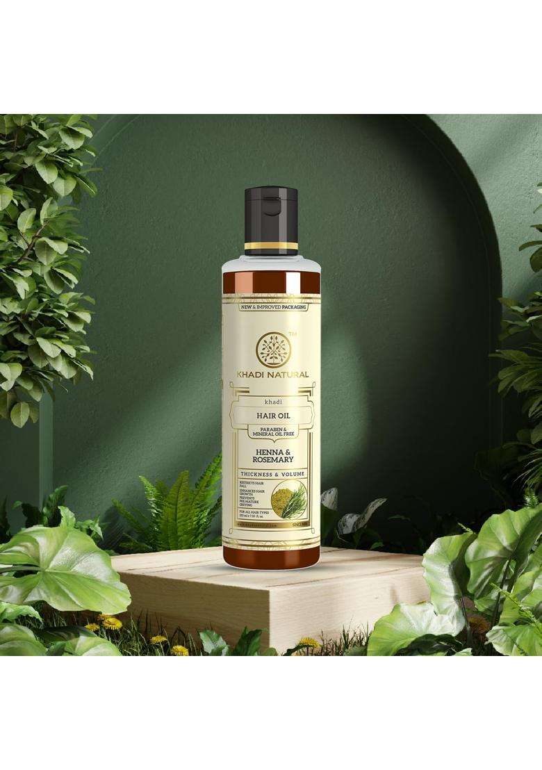 Khadi Natural Rosemary Henna Hair Oil 210 ml | Natural Herbal Care | Herbal Hair Oil for Scalp Care & Hair Nourishment | Gentle Herbal Hair Care - Indya