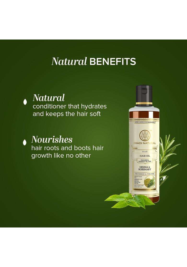 Khadi Natural Rosemary Henna Hair Oil 210 ml | Natural Herbal Care | Herbal Hair Oil for Scalp Care & Hair Nourishment | Gentle Herbal Hair Care - Indya