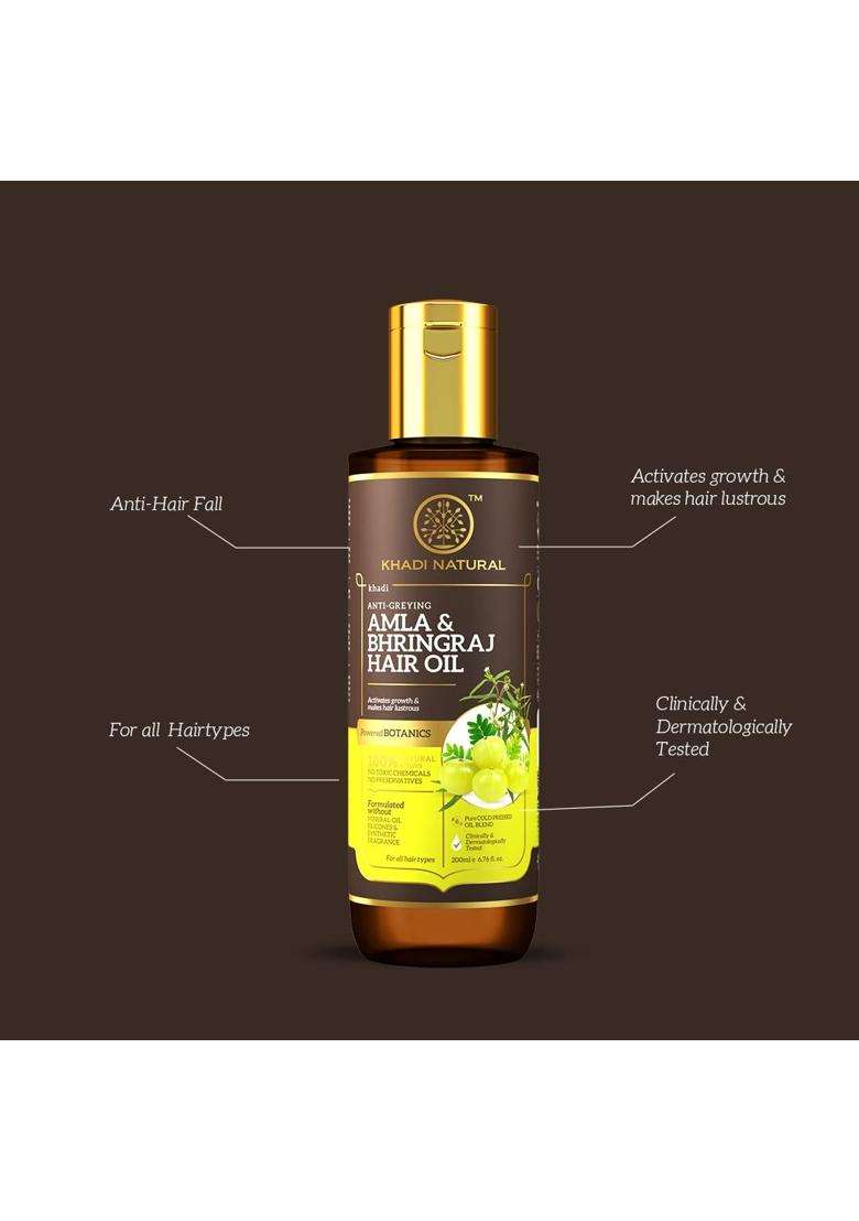 Khadi Natural Amla & Bhringraj Hair Oil 200 ml | Natural Herbal Care | Herbal Oil for Boosting Hair Growth | Non-sticky Hair Oil | Powered Botanics - Indya