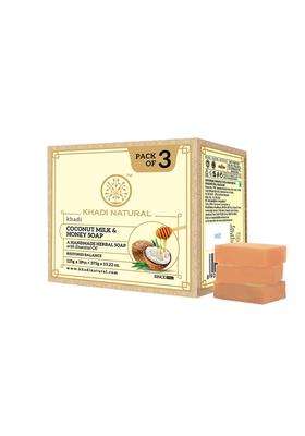 Khadi Natural Coconut Milk & Honey Soap (125g x 3, 375g) (Pack of 3) | Deeply Moisturizing Bathing Bar with Essential Oils | Free From Harsh Chemicals