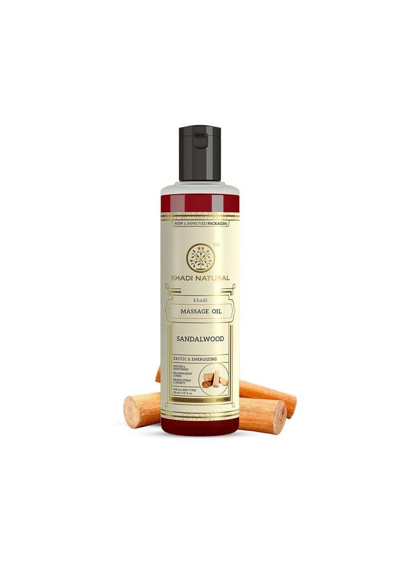Khadi Natural Sandalwood Massage Oil 210 ml | Natural Herbal Care | Herbal Body for Relaxing Care | Helps Nourish Skin & Maintain Softness - Indya