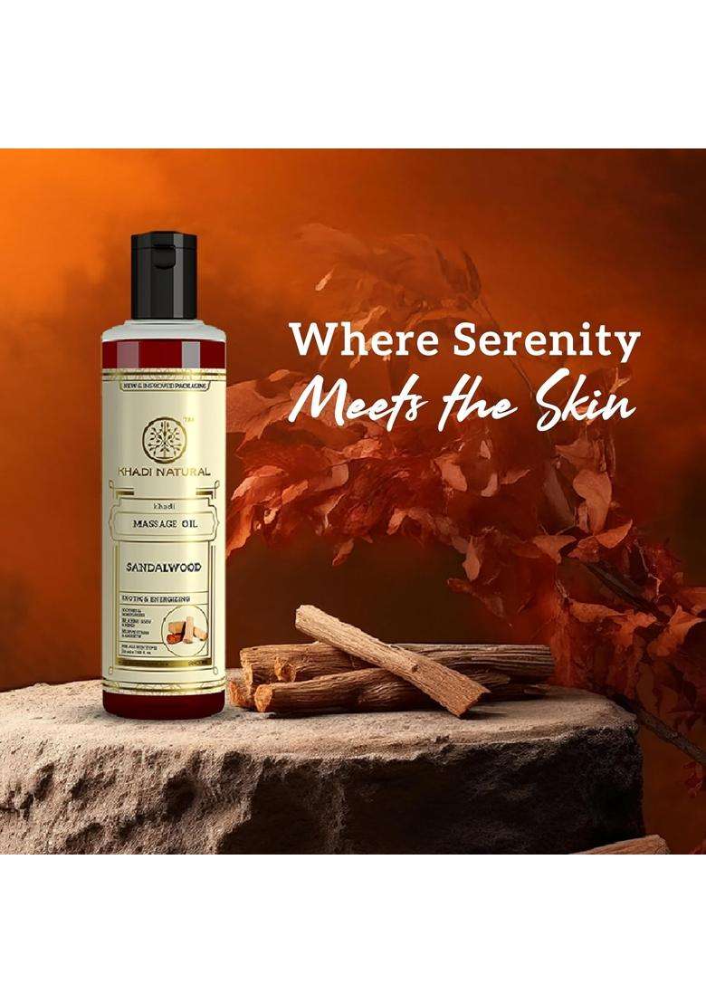 Khadi Natural Sandalwood Massage Oil 210 ml | Natural Herbal Care | Herbal Body for Relaxing Care | Helps Nourish Skin & Maintain Softness - Indya