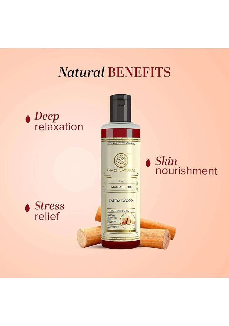Khadi Natural Sandalwood Massage Oil 210 ml | Natural Herbal Care | Herbal Body for Relaxing Care | Helps Nourish Skin & Maintain Softness - Indya