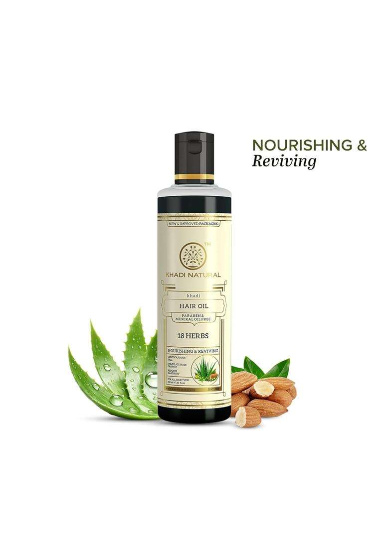 Khadi Natural Ayurvedic 18 Herbs Hair Oil 210 ml | Authentic Traditional Formula | Repairs Dry Scalp, Boosts Hair Health | Paraben, Mineral Oil Free - Indya