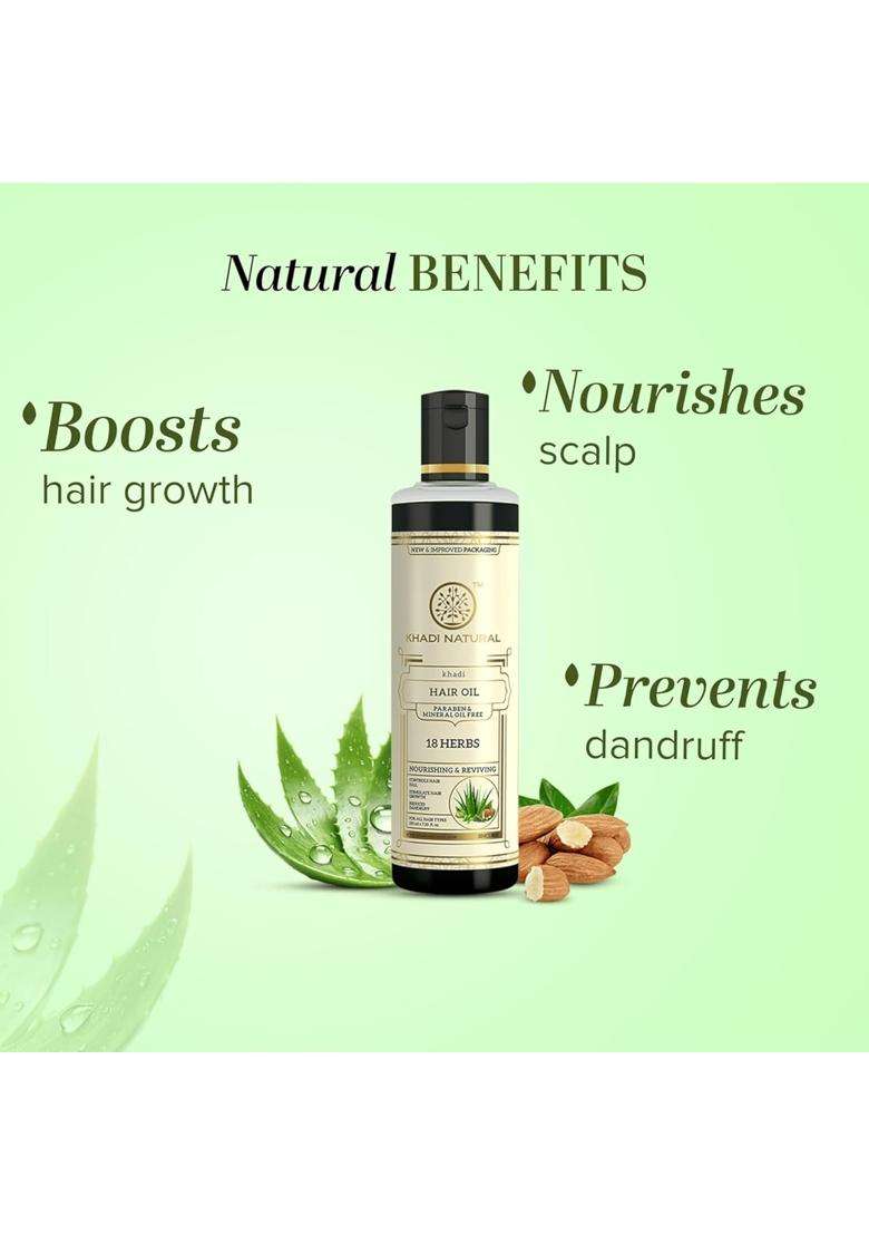 Khadi Natural Ayurvedic 18 Herbs Hair Oil 210 ml | Authentic Traditional Formula | Repairs Dry Scalp, Boosts Hair Health | Paraben, Mineral Oil Free - Indya
