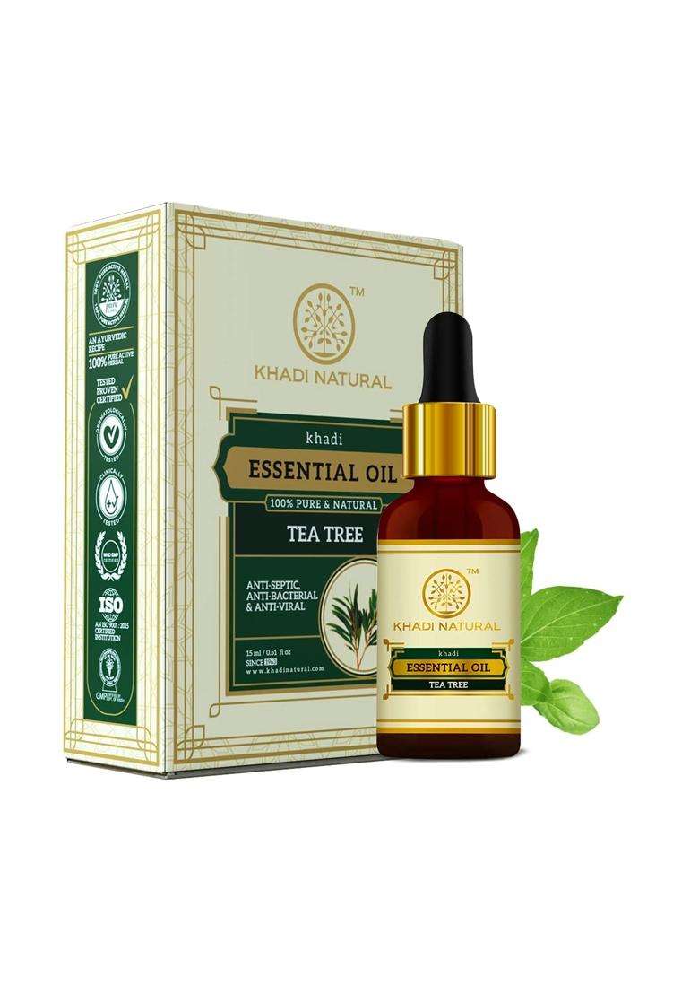 Khadi Natural Tea Tree Pure Essential Oil 15 ml | Latest International Packaging | Provides Fresh & Purifying Experience | Skincare & Haircare - Indya