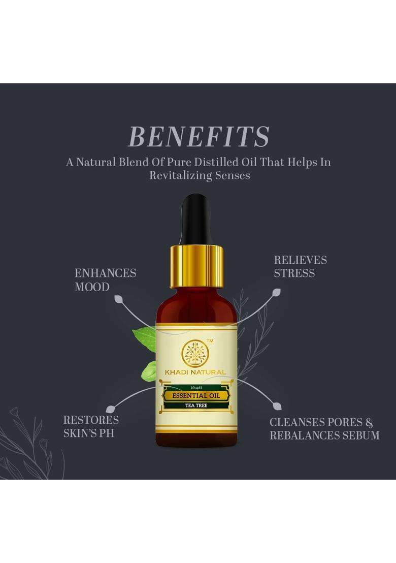 Khadi Natural Tea Tree Pure Essential Oil 15 ml | Latest International Packaging | Provides Fresh & Purifying Experience | Skincare & Haircare - Indya