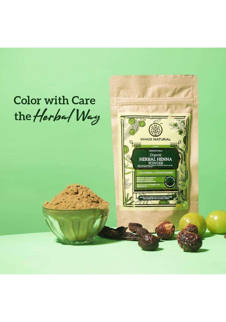 Khadi Natural Henna Organic Powder 100 g | Natural Hair Conditioning | Enhances Shine, Softens | No Chemicals | For all hair types - Indya