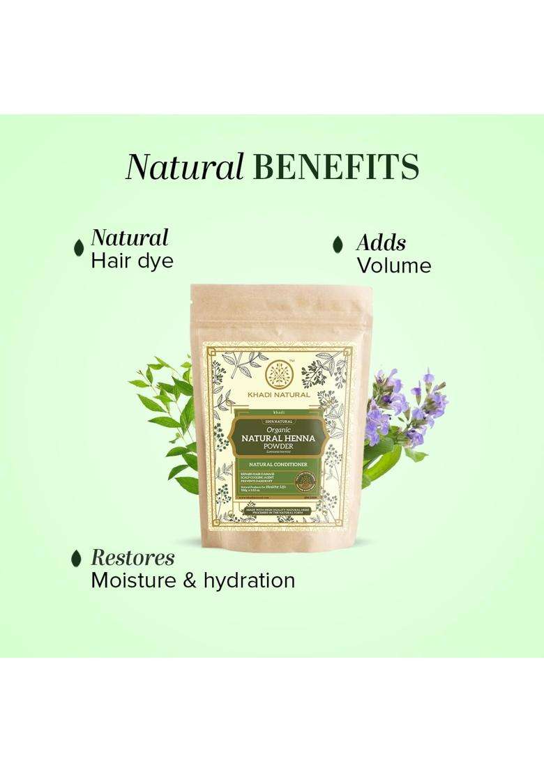 Khadi Natural Henna Organic Powder 100 g | Natural Hair Conditioning | Enhances Shine, Softens | No Chemicals | For all hair types - Indya