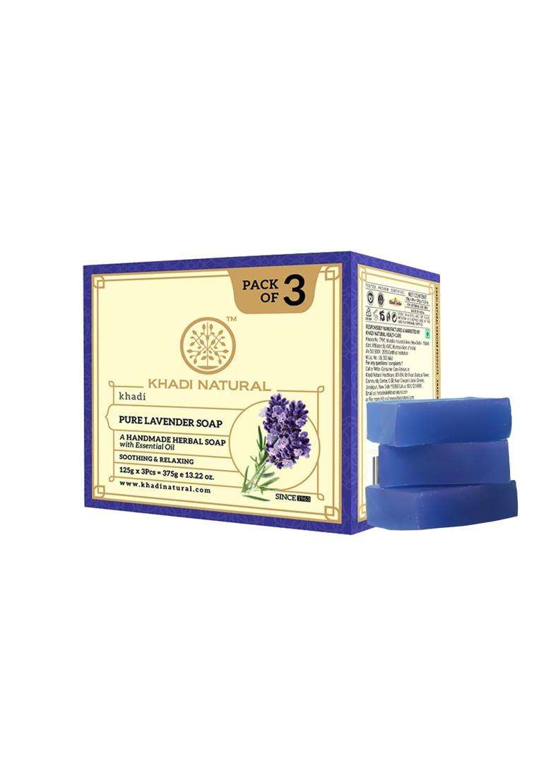 Khadi Natural Lavender Soap (125g x 3) (Pack of 3) | Bathing Bar with Essential Oils | Gently Cleanses, Helps Relieve Stress | For Healthy, Soft Skin - Indya