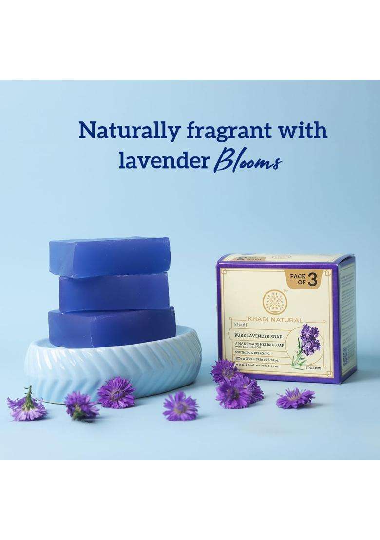 Khadi Natural Lavender Soap (125g x 3) (Pack of 3) | Bathing Bar with Essential Oils | Gently Cleanses, Helps Relieve Stress | For Healthy, Soft Skin - Indya