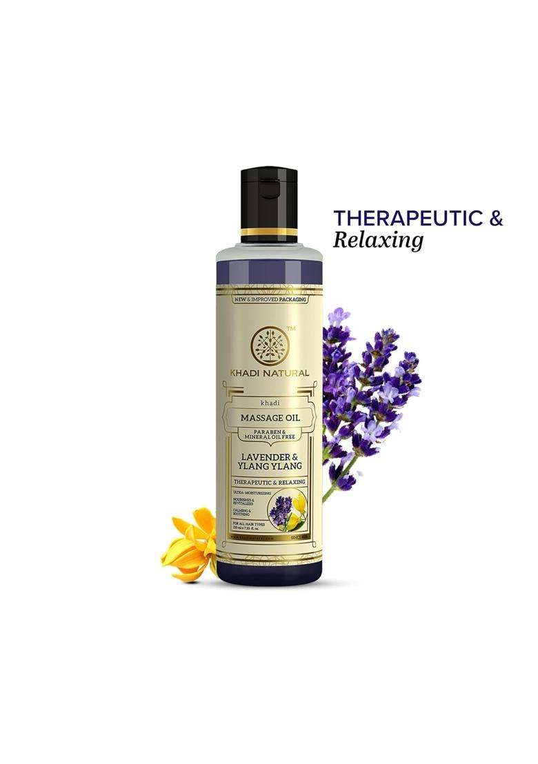 Khadi Natural Lavender & Ylang Ylang Massage Oil 210 ml | Paraben, Mineral Free | Absorbing, Stress Relieving | Nourishes Scalp, Hair - Indya