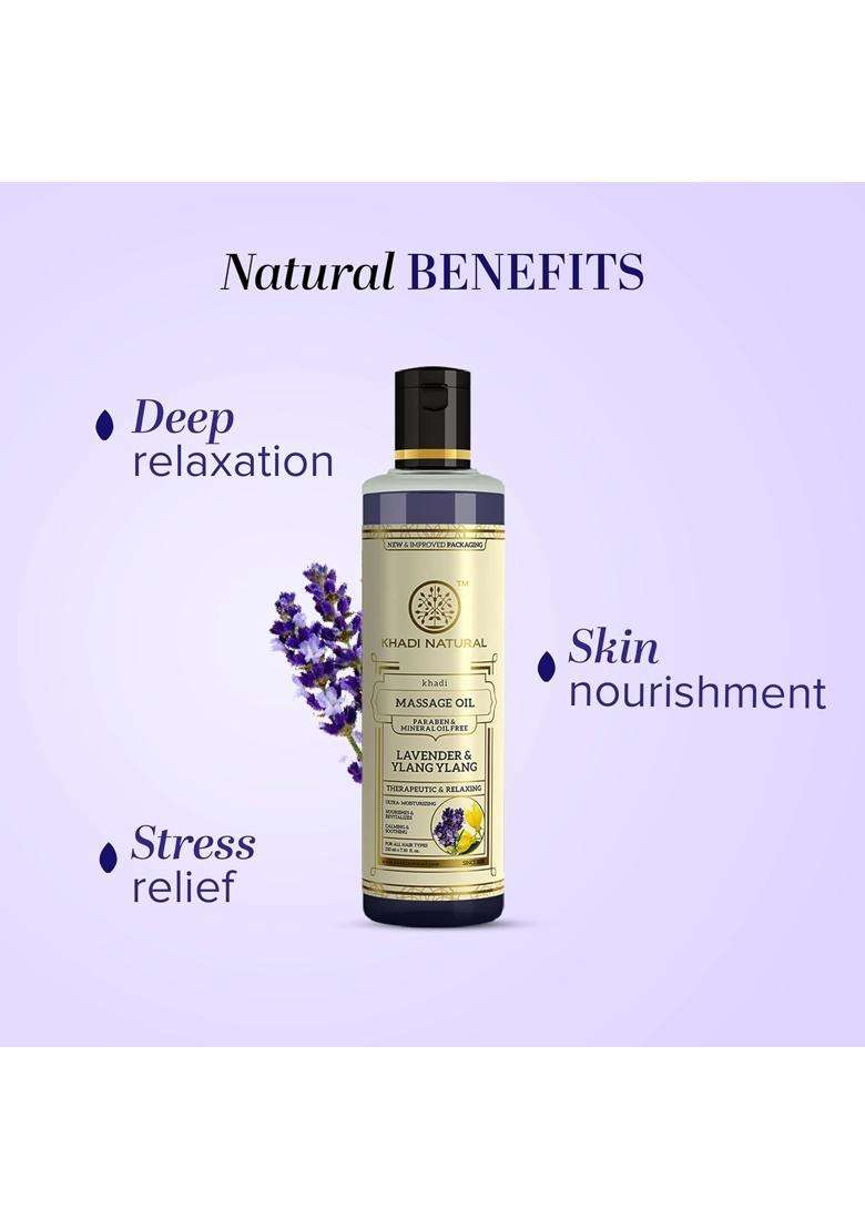 Khadi Natural Lavender & Ylang Ylang Massage Oil 210 ml | Paraben, Mineral Free | Absorbing, Stress Relieving | Nourishes Scalp, Hair - Indya