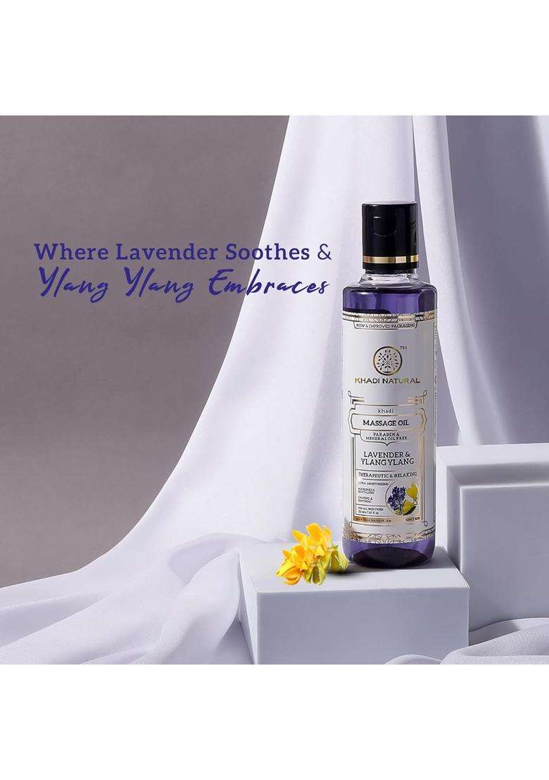 Khadi Natural Lavender & Ylang Ylang Massage Oil 210 ml | Paraben, Mineral Free | Absorbing, Stress Relieving | Nourishes Scalp, Hair - Indya