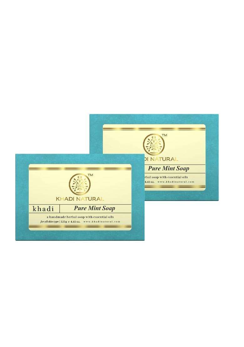 Khadi Natural Pure Mint Soap, 125g (Pack of 2) | Natural Herbal Care | Herbal Soap for Removing Dirt & Impurities | No mineral oils added - Indya