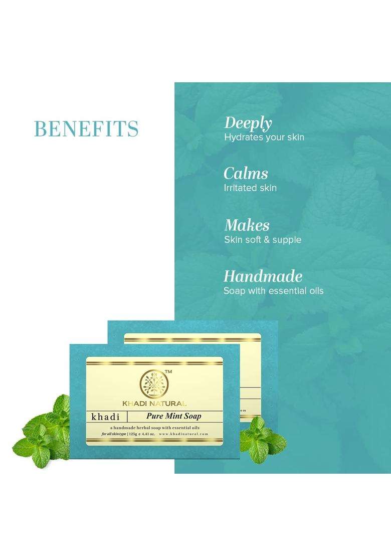 Khadi Natural Pure Mint Soap, 125g (Pack of 2) | Natural Herbal Care | Herbal Soap for Removing Dirt & Impurities | No mineral oils added - Indya