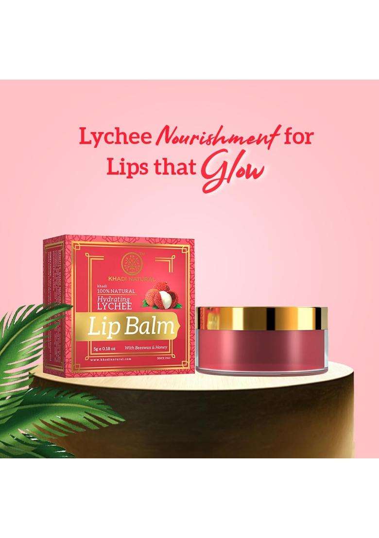 Khadi Natural Lychee Lip Balm with Beeswax & Shea Butter 5g | Softens and Hydrates Lips | Free from Harsh Chemicals | Unisex - Indya