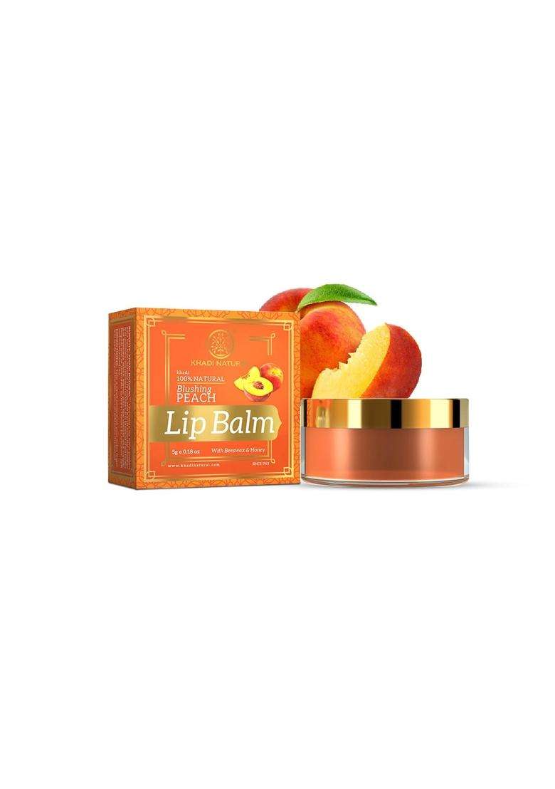 Khadi Natural Peach Lip Balm with Beeswax & Shea Butter 5g | Softens and Hydrates Lips | Free from Harsh Chemicals | Unisex - Indya