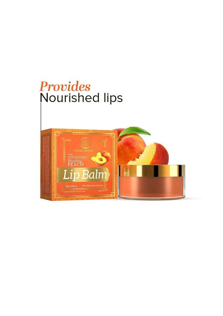 Khadi Natural Peach Lip Balm with Beeswax & Shea Butter 5g | Softens and Hydrates Lips | Free from Harsh Chemicals | Unisex - Indya