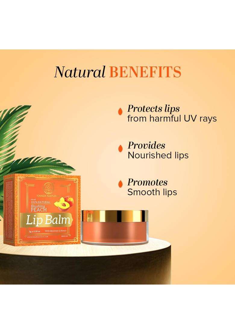 Khadi Natural Peach Lip Balm with Beeswax & Shea Butter 5g | Softens and Hydrates Lips | Free from Harsh Chemicals | Unisex - Indya