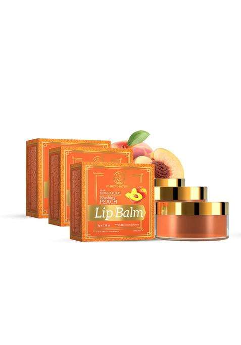 Khadi Natural Peach Lip Balm with Beeswax and Shea Butter (5 * 3) (15 g) (Pack of 3) | Soft & Hydrated Lips | Lip Balm for Chapped Lips