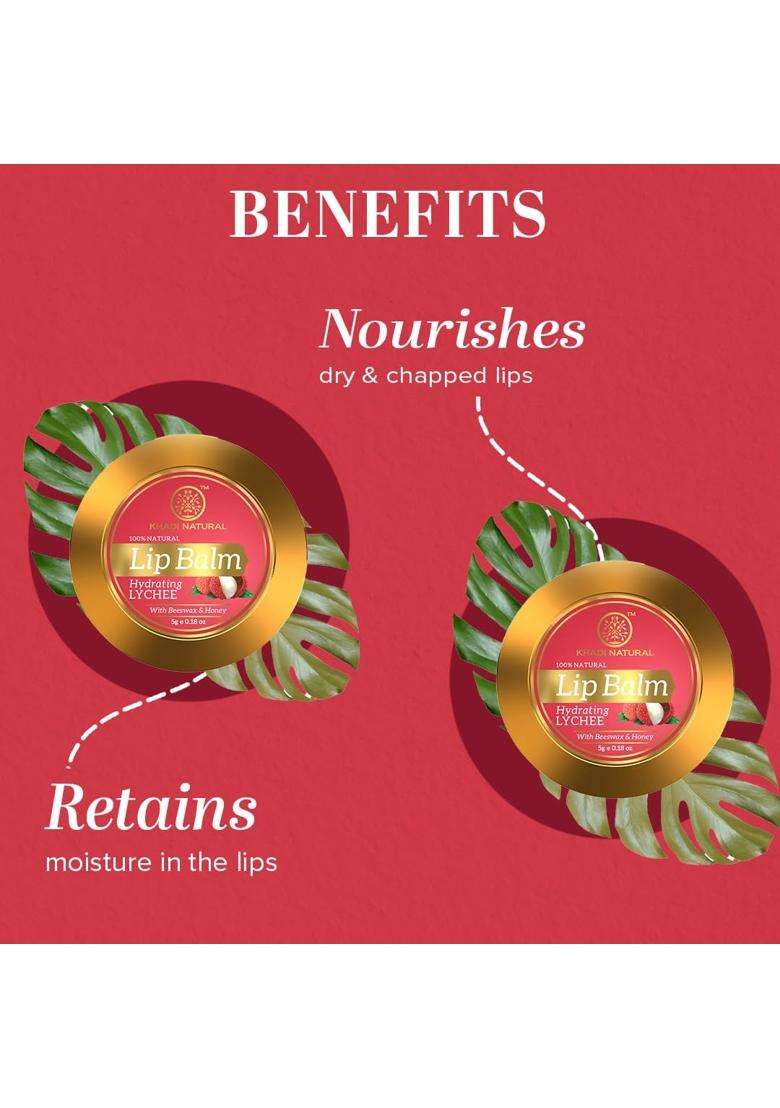 Khadi Natural Lychee Lip Balm with Beeswax and Shea Butter (5 * 2) (5 g) (Pack of 2) | Soft & Hydrated Lips | Free from Harsh Chemicals | Unisex - Indya
