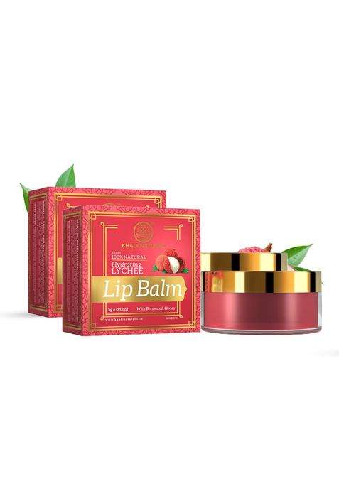 Khadi Natural Lychee Lip Balm with Beeswax and Shea Butter (5 * 2) (5 g) (Pack of 2) | Soft & Hydrated Lips | Free from Harsh Chemicals | Unisex