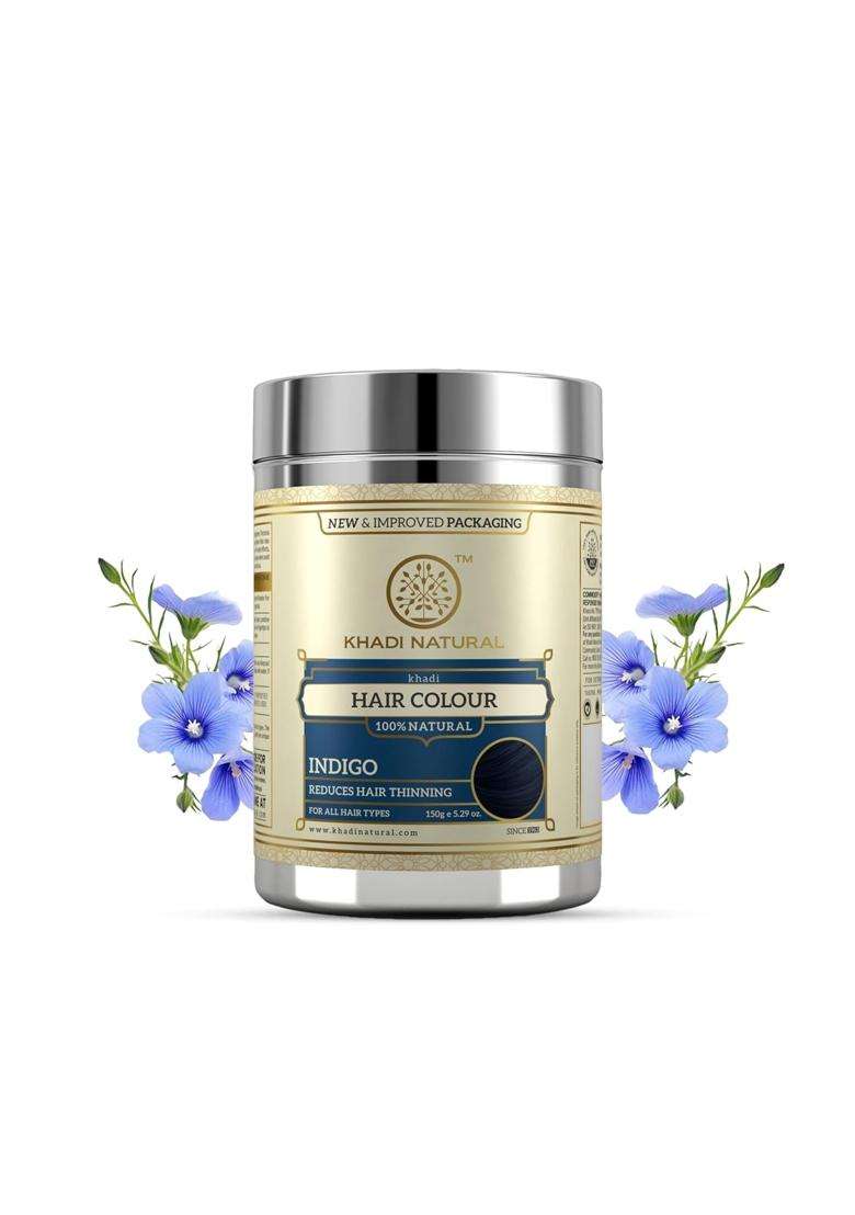 Khadi Natural Herbal Indigo Hair Color Powder for Grey Coverage 150 g | Natural Herbal Care | Natural Dye for Men & Women | Deep Indigo Shade - Indya