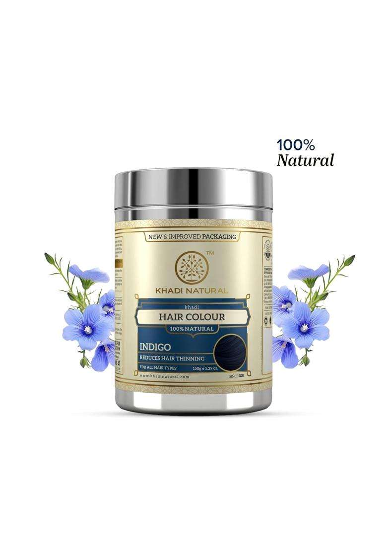 Khadi Natural Herbal Indigo Hair Color Powder for Grey Coverage 150 g | Natural Herbal Care | Natural Dye for Men & Women | Deep Indigo Shade - Indya