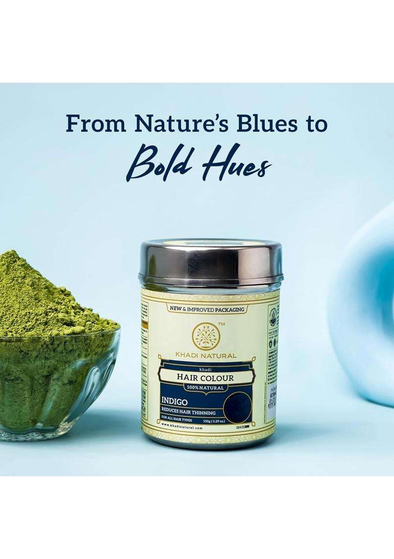 Khadi Natural Herbal Indigo Hair Color Powder for Grey Coverage 150 g | Natural Herbal Care | Natural Dye for Men & Women | Deep Indigo Shade - Indya