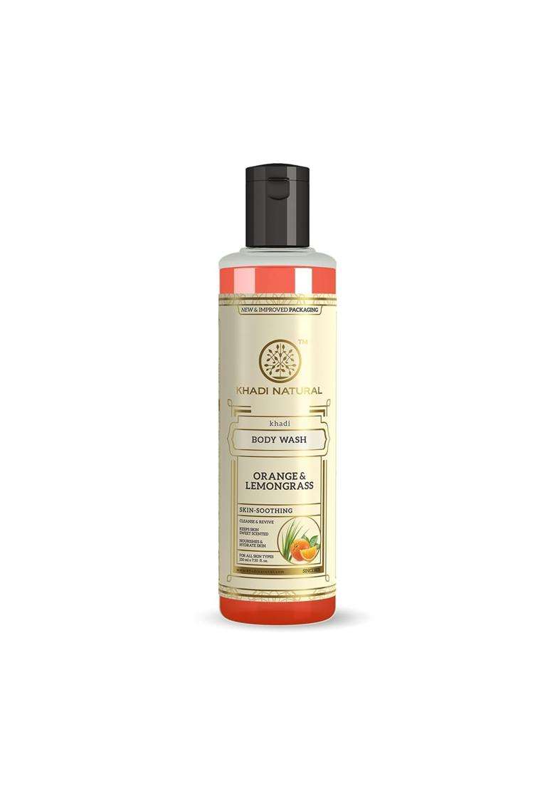 Khadi Natural Orange & Lemongrass Body Wash 210 ml | Natural Herbal Care | Herbal Shower Gel for Skin Cleansing | Helps Refresh & Maintain Softness - Indya