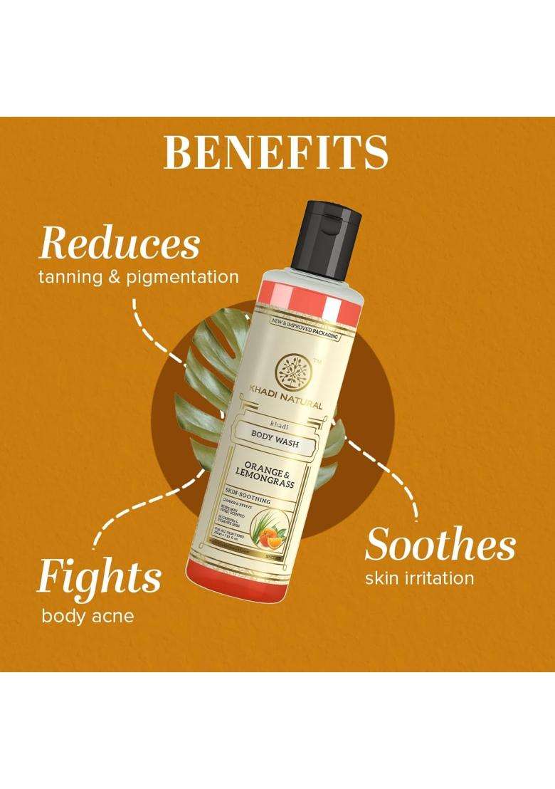 Khadi Natural Orange & Lemongrass Body Wash 210 ml | Natural Herbal Care | Herbal Shower Gel for Skin Cleansing | Helps Refresh & Maintain Softness - Indya