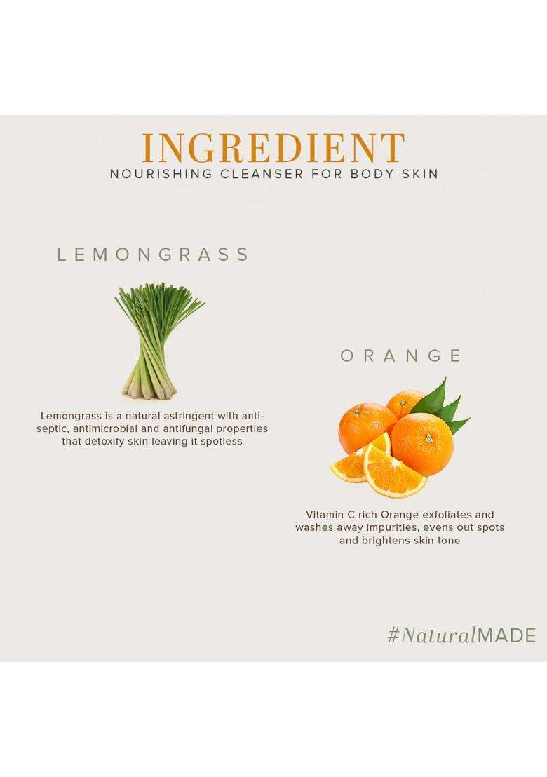 Khadi Natural Orange & Lemongrass Body Wash 210 ml | Natural Herbal Care | Herbal Shower Gel for Skin Cleansing | Helps Refresh & Maintain Softness - Indya