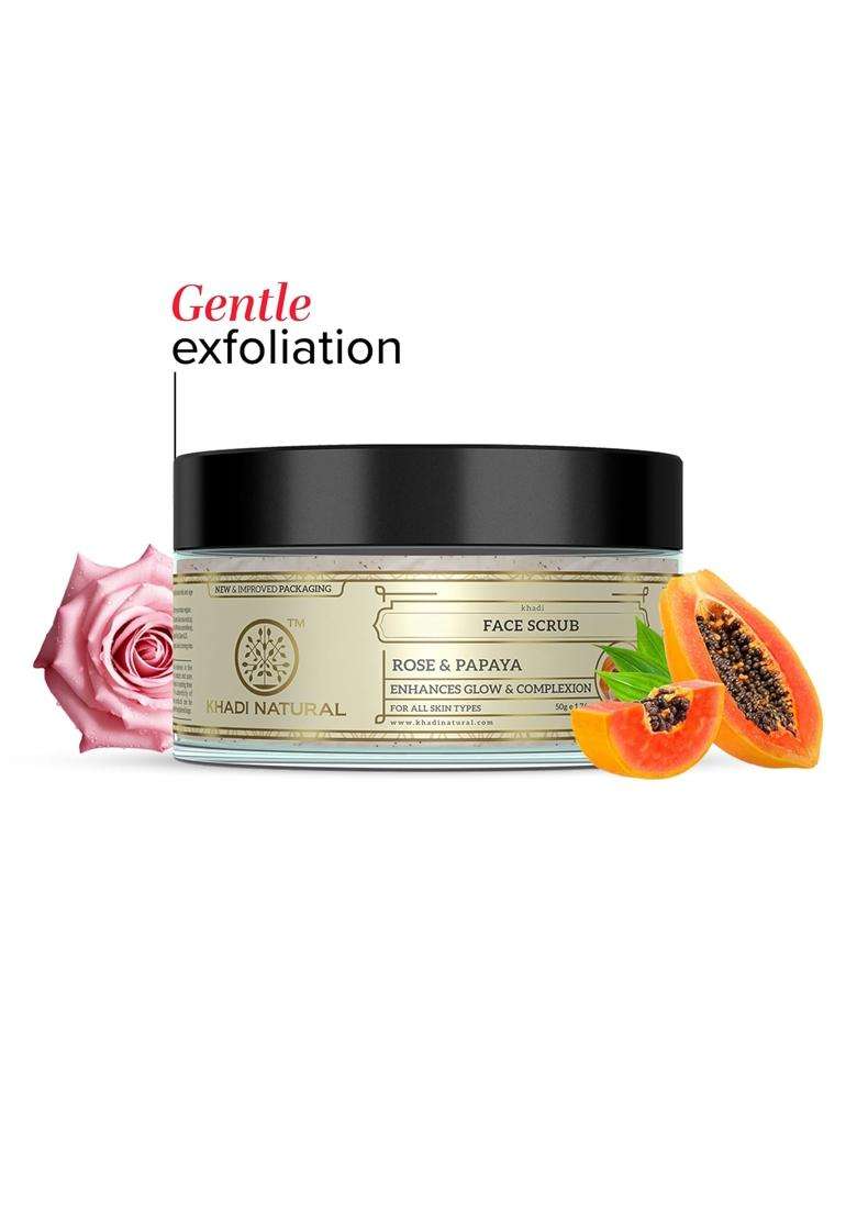 Khadi Natural Rose & Papaya Face Scrub 50 g | Natural Herbal Care | Herbal Face Scrub for Gentle Skin Exfoliation | Gentle Skin Care Formula - Indya