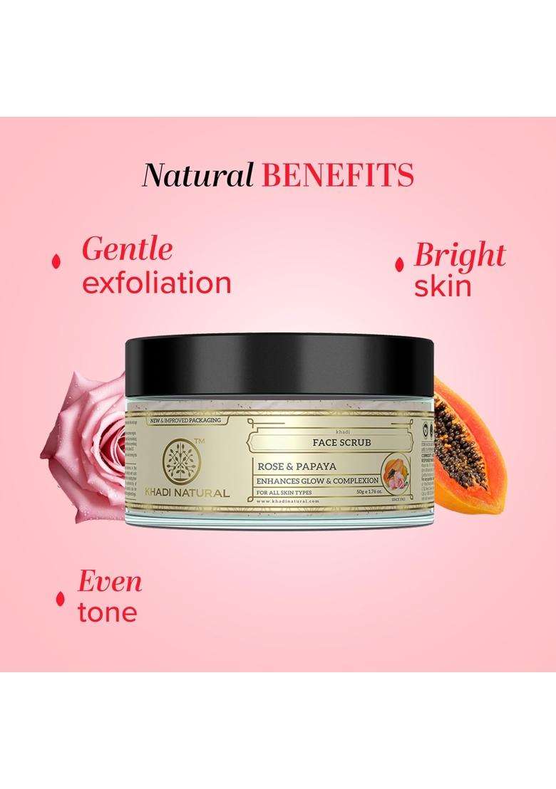 Khadi Natural Rose & Papaya Face Scrub 50 g | Natural Herbal Care | Herbal Face Scrub for Gentle Skin Exfoliation | Gentle Skin Care Formula - Indya