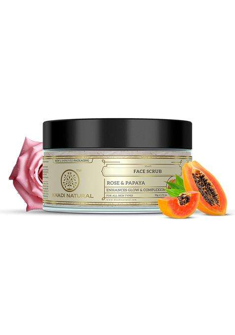 Khadi Natural Rose & Papaya Face Scrub 50 g | Natural Herbal Care | Herbal Face Scrub for Gentle Skin Exfoliation | Gentle Skin Care Formula