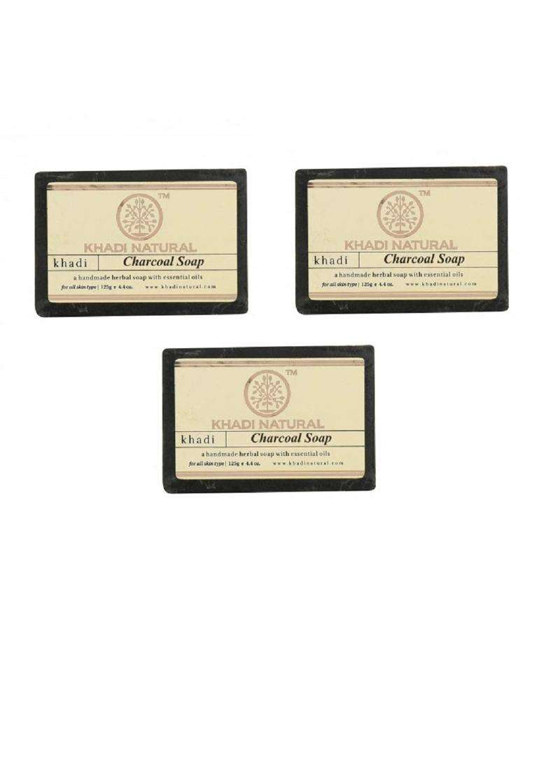 Khadi Natural Herbal Natural Charcoal Soap (125 g*3) (375 g) (Pack of 3) | Natural Herbal Care | Deeply cleanses and detoxifies | Firms up skin - Indya