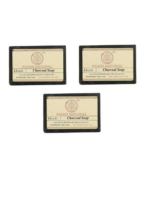 Khadi Natural Herbal Natural Charcoal Soap (125 g*3) (375 g) (Pack of 3) | Natural Herbal Care | Deeply cleanses and detoxifies | Firms up skin