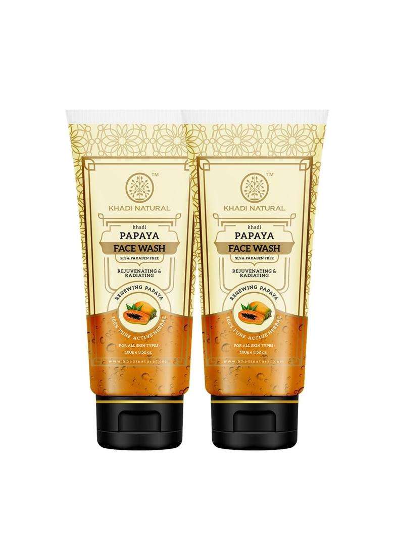 Khadi Natural Papaya Face Wash for Glowing & Healthy Skin (100 * 2) (200 g) (Pack of 2) | Natural Herbal Care | Herbal | SLS & Paraben Free - Indya