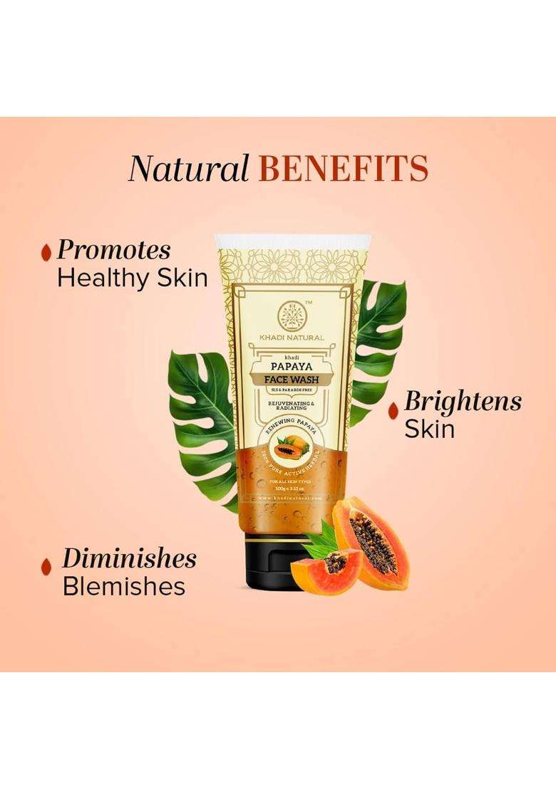Khadi Natural Papaya Face Wash for Glowing & Healthy Skin (100 * 2) (200 g) (Pack of 2) | Natural Herbal Care | Herbal | SLS & Paraben Free - Indya