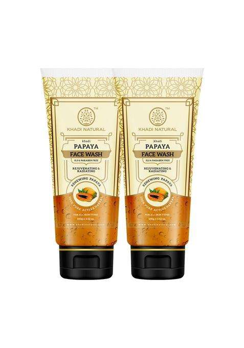 Khadi Natural Papaya Face Wash for Glowing & Healthy Skin (100 * 2) (200 g) (Pack of 2) | Natural Herbal Care | Herbal | SLS & Paraben Free