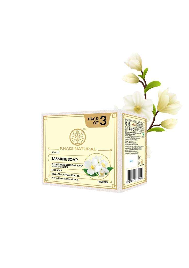 Khadi Natural Jasmine Soap (125 * 3, 375g) (Pack of 3) | Natural Herbal Care | Luxurious Herbal Bathing Bar | Provides Delightful Floral Scent - Indya