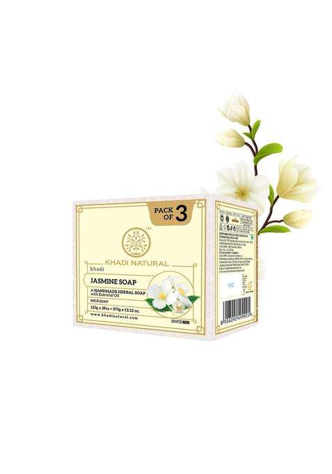 Khadi Natural Jasmine Soap (125 * 3, 375g) (Pack of 3) | Natural Herbal Care | Luxurious Herbal Bathing Bar | Provides Delightful Floral Scent