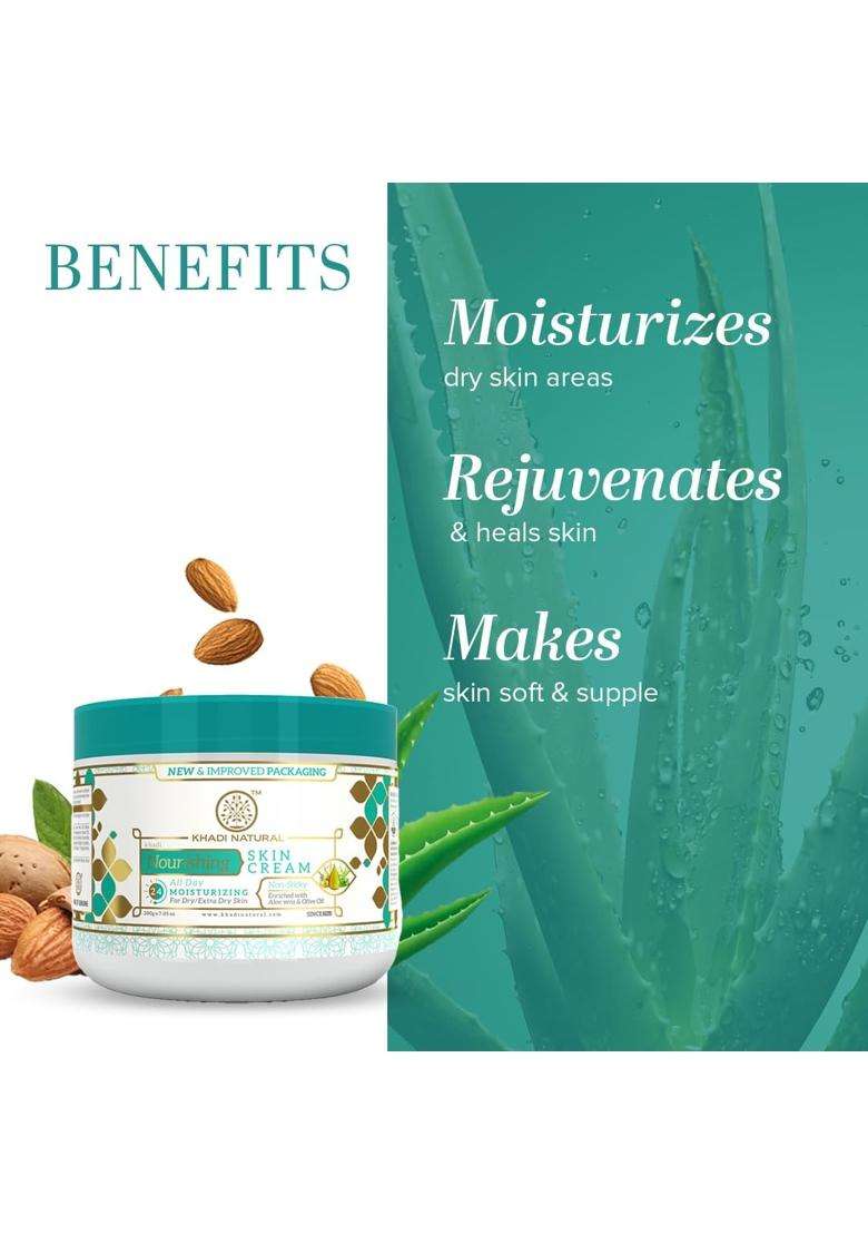 Khadi Natural Nourishing Skin Cream with Almond Oil 200 g | Deep Moisturising Face & Body | Helps Hydrate Dry & Rough | Soothing for Irritated - Indya