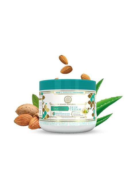 Khadi Natural Nourishing Skin Cream with Almond Oil 200 g | Deep Moisturising Face & Body | Helps Hydrate Dry & Rough | Soothing for Irritated