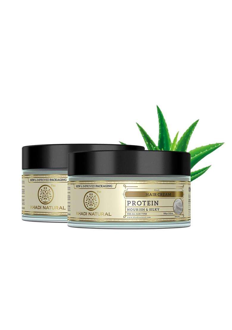Khadi Natural Protein Hair Cream for Soft & Shiny Hair (100 * 2, 200 g) (Pack of 2) | Natural Cream for Dry Hair | Paraben & Silicone-Free - Indya