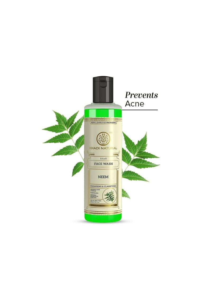 Khadi Natural Ayurvedic Neem Face Wash 210 ml | Authentic Traditional Formula | For Acne Prone Skin | Paraben, SLS Free | Suitable for All Skin Types - Indya