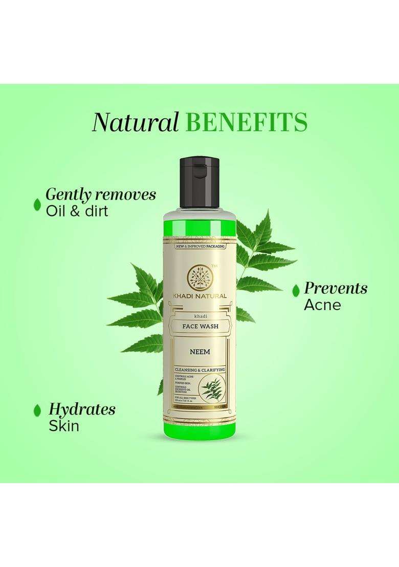 Khadi Natural Ayurvedic Neem Face Wash 210 ml | Authentic Traditional Formula | For Acne Prone Skin | Paraben, SLS Free | Suitable for All Skin Types - Indya