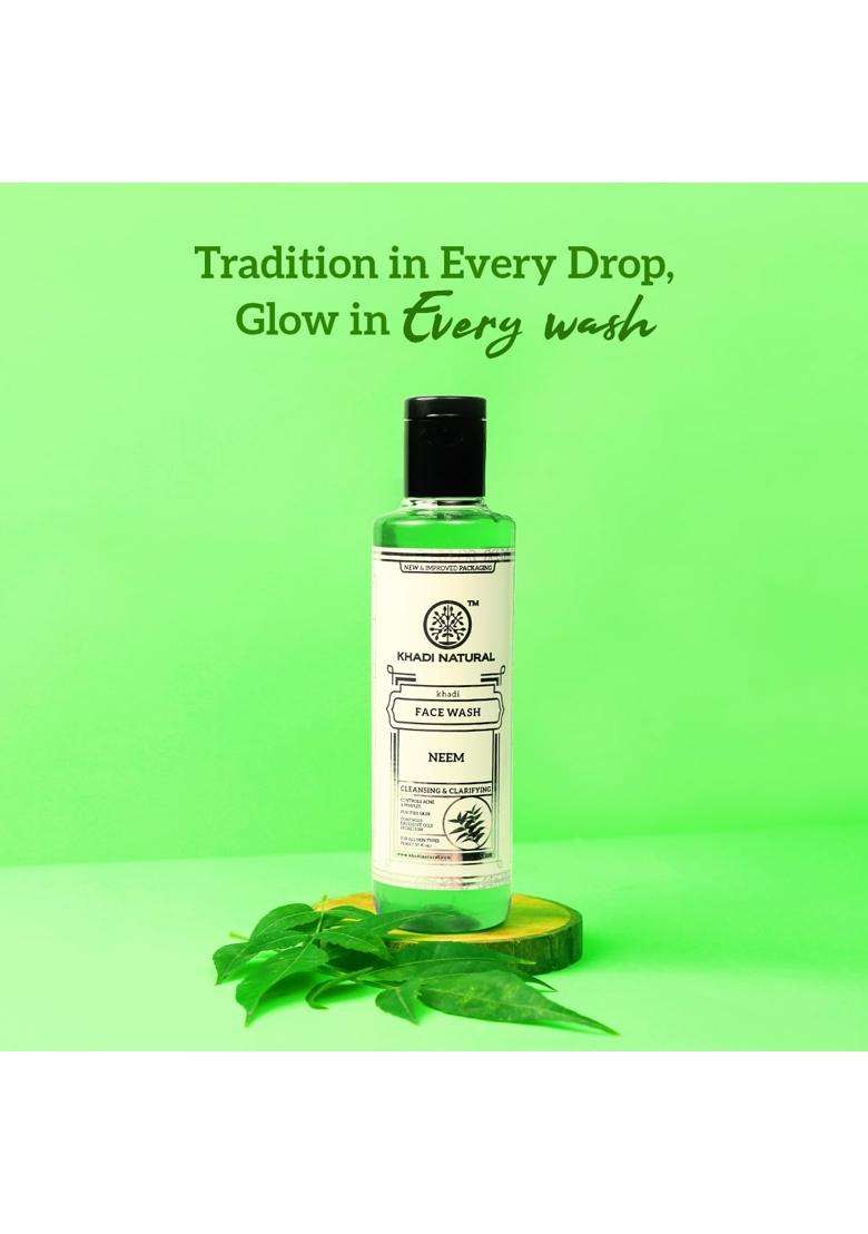 Khadi Natural Ayurvedic Neem Face Wash 210 ml | Authentic Traditional Formula | For Acne Prone Skin | Paraben, SLS Free | Suitable for All Skin Types - Indya