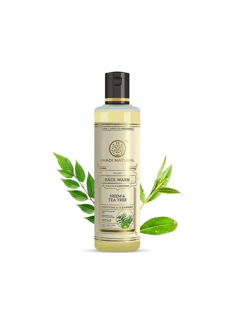 Khadi Natural Neem & Tea Tree Herbal Face Wash 210 ml | Natural Herbal Care | Controls Acne and Promotes Glowing Skin | Paraben, Sulphate Free - Indya